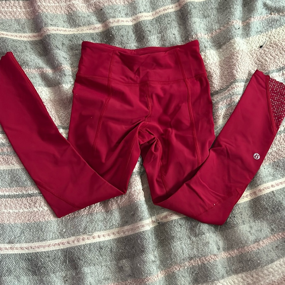 Lululemon cranberry red leggings worn once or twice size 2